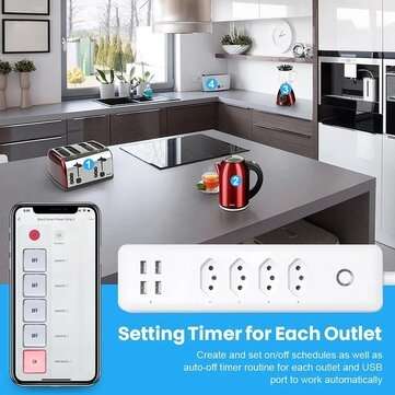 RSH Tuya Brazil WiFi Smart Power Strip with 4 Outlets 4USB Ports 1.4m Extension Cord Voice works wit