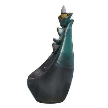 Ceramic Backflow Incense Burner Holder Handmade Black Incense Censer Home Furniture Decor with 10pcs