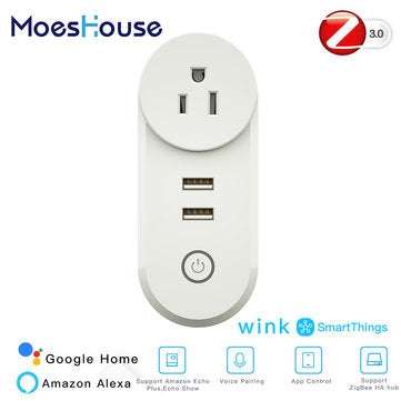 MoesHouse US Zig Bee Dual USB Smart WiFi Socket Plug App Remote Control Echo Plus Voice Control Work