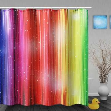 79``x71`` Rainbow Colorful Pattern Waterproof Polyester Shower Curtains with 12 Hooks
