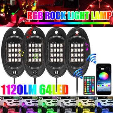4Pcs RGB LED Rock Lights Kit Underbody Neon Light Pods bluetooth App Control