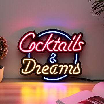 AC110-240V Neon Light Sign Cocktail Dream Real Glass Tube Bar Pub Display Light fo... (PLUG: USPLUG)