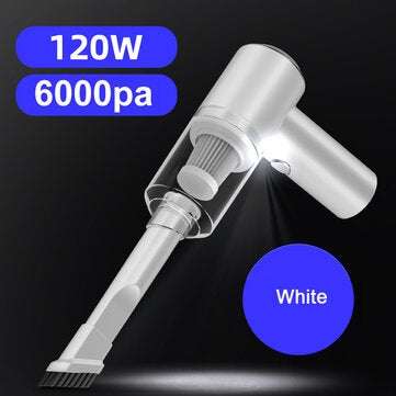 6000Pa 120W Wireless Car Vacuum Cleaner USB Rechargeable Cordless Portable Handhe... (COLOR.: WHITE)