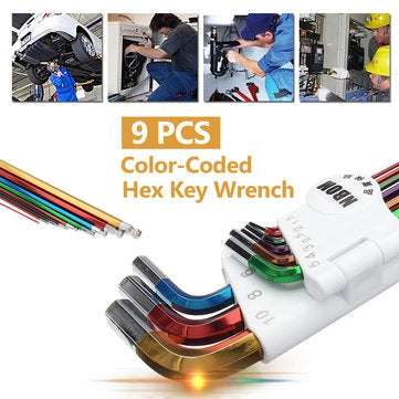 9 Pcs L Shape Hex Key Set Allen Wrench 1.5mm 2mm  2.5mm 3mm 4mm 5mm 6mm 8mm 10mm