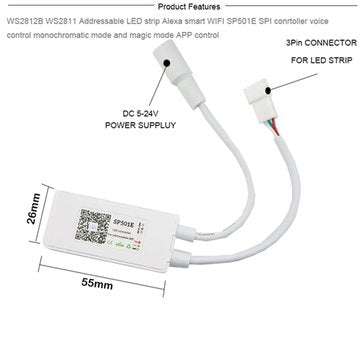 DC5-24V SP501E WIFI Addressable WS2812B SK6812 UCS1903 LED Strip Controller Work with Amazon Alexa