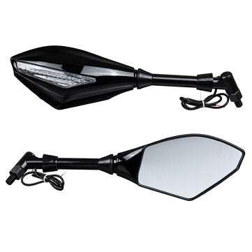 Pair 10mm/8mm Motorcycle LED Mirrors Turn Signal Integrated Indicator Light... (COLOR.: BRIGHTBLACK)