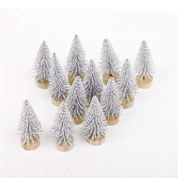 12pcs 4.5cm Tabletop Christmas Pine Tree Set Mini Snow Trees Desktop Small Decora... (COLOR: SILVER)
