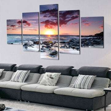 5 Piece Wall Art Canvas Sunset Sea Wall Art Picture Canvas Painting Home Decor Wall Pictures for Liv
