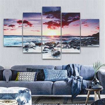 5 Piece Wall Art Canvas Sunset Sea Wall Art Picture Canvas Painting Home Decor Wall Pictures for Liv