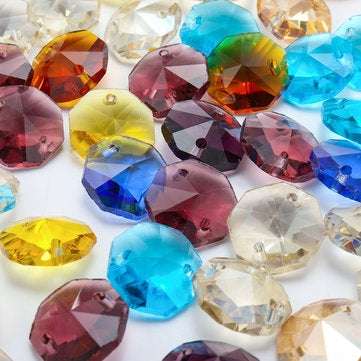100Pcs 14mm Crystal Glass Octagon Loose Beads Multicolour Chandelier Home DIY Decor Handmade Craft