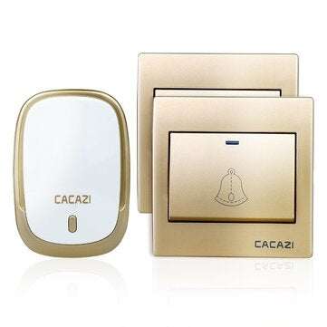 CACAZI AC110-220V Wireless Doorbell Waterproof 2 Button+1Plug-in Re... (PLUG: USPLUG | COLOR.: GOLD)