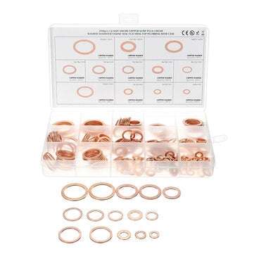 280Pcs 12 Sizes Assorted Crush Copper Washer Gasket Set Flat Ring Seal Kit Tools