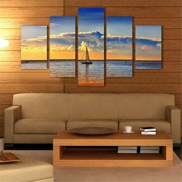 5Pcs Sunset Sailing Boat Canvas Print Paintings Wall Decorative Print Art Pictures Frameless Wall Ha