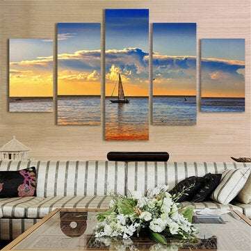 5Pcs Sunset Sailing Boat Canvas Print Paintings Wall Decorative Print Art Pictures Frameless Wall Ha