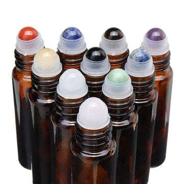 10ml10pcs Clear Glass Essential Gemstone Roller Balls Chips Bottles With Pearl Cotton