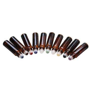 10ml10pcs Clear Glass Essential Gemstone Roller Balls Chips Bottles With Pearl Cotton