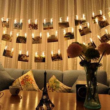 5M Warm White Battery Operated 40 LED String Light Hanging Pictures Photo Peg Clip Lamp for Indoor H