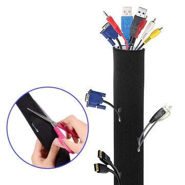 KC-ZY008 Cable Management Sleeve 2 Pack Black Cable Organizer Flexible Cord Management Cover