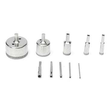 10Pcs 3-50mm Diamond Drill Bits Set Glass Hole Saw Cutter Tools
