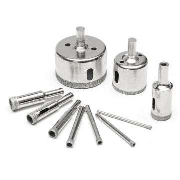 10Pcs 3-50mm Diamond Drill Bits Set Glass Hole Saw Cutter Tools
