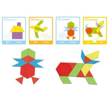 154Pcs Wooden Puzzle Blocks Set Wooden Pattern Blocks Geometric Shape Puzzle Tangram Montessori Toys