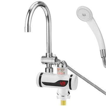 3000W Temperature Display Instant Hot Water Tap Faucet with Three Way Connector and Shower Head