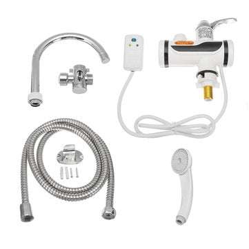 3000W Temperature Display Instant Hot Water Tap Faucet with Three Way Connector and Shower Head