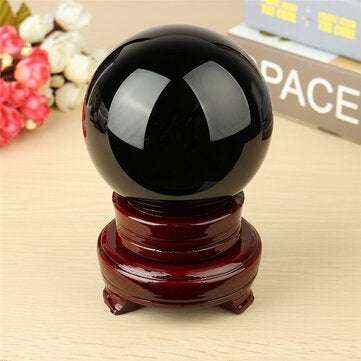 100MM Black Natural Obsidian Sphere Large Crystal Ball Healing Stone with Stand Base Office Decorati