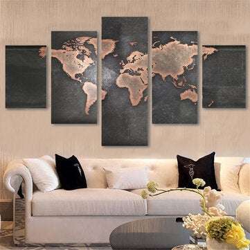 5Pcs Modern Canvas Painting Set Frameless World Map Theme Home Wall Tapestry Art Painting For Home D