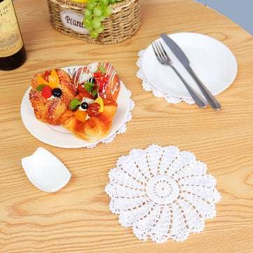 10Pcs/Set Hand Crocheted Doilies Cotton Woven Round Cup Dish Table Tablecloth Placemat Decorations