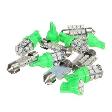 11Pcs Green LED Car Interior Lights Kit T10 & 31mm Festoon Map Dome Light Bulb