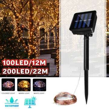 12M 22M LED Solar Power String Light 8 Modes Copper Wi... (LED QUANTITY: 100LED | COLOR: MULTICOLOR)