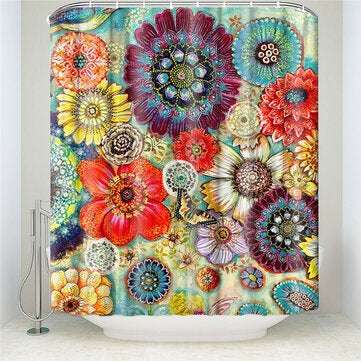 180cmx180cm Colorful Flowers Shower Curtain Set Durable Waterproof... (TYPE: 180X180CMSHOWERCURTAIN)