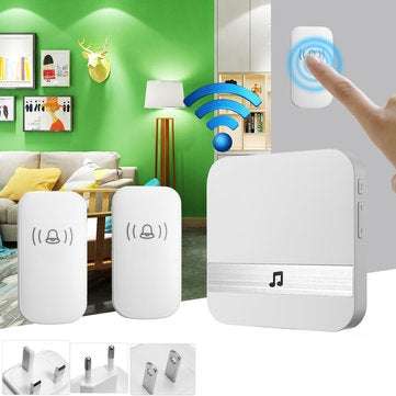 300M Waterproof LED Wireless Doorbell 52 Songs Chime Door Bell ... (COLOR.: BLACK | ADAPTOR: UKPLUG)