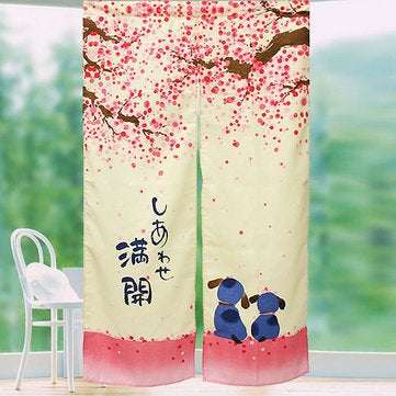 150 x 85cm Romantic Blossom Cherry Sakura and Little Dog Japanese Noren Doorway Curtain