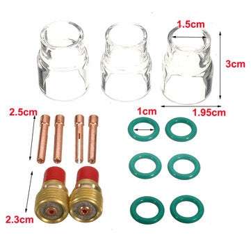15Pcs TIG Welding Torch Gas Lens #12 Cup Kit for WP-9/20/25 Series 1/8inch