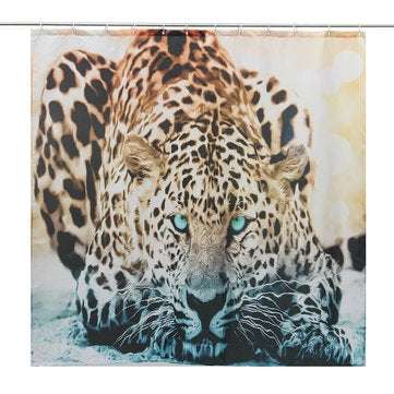 180 x 180cm Snow Leopard Home Bathroom Shower Curtain Waterproof Fabric +12 Hooks