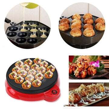 18 Holes Electric Takoyaki Octopus Ball Baking Machine Maruko Maker with Grill Pan Professional Cook