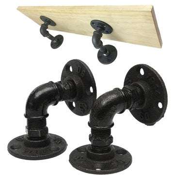 2Pcs Vintage Retro Black Iron Industrial Pipe Shelf Bracket Home Decoration Storage Holders