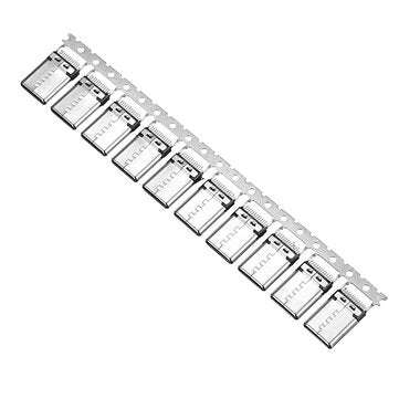 10PCS TYPE-C 3.1 Upright 24p Patch Male 180 Degrees With Grounding Foot Fixed Riveting Male L=11.1MM