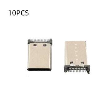 10PCS TYPE-C 3.1 Upright 24p Patch Male 180 Degrees With Grounding Foot Fixed Riveting Male L=11.1MM