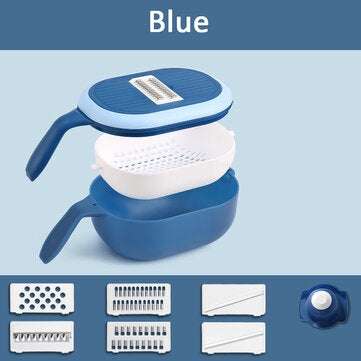 11in1 Manual Vegetable Slicer Potato Fruit Cutter Grater Stainless Steel Kitchen (COLOR: BLUE)