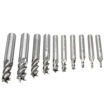 10pcs 2-10mm 4 Flute Milling Cutter HSS-Al  End Mill Cutter CNC Tool