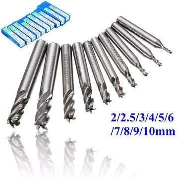 10pcs 2-10mm 4 Flute Milling Cutter HSS-Al  End Mill Cutter CNC Tool