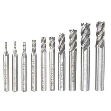 10pcs 2-10mm 4 Flute Milling Cutter HSS-Al  End Mill Cutter CNC Tool