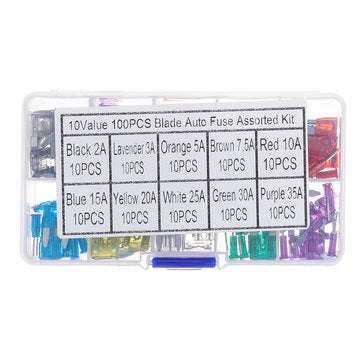 100pcs Mini Auto Fuse 10 Value Car Fuse Blade Kit Assortment with Box 2A 3A 5A 7.5A 10A 15A 20A 25A