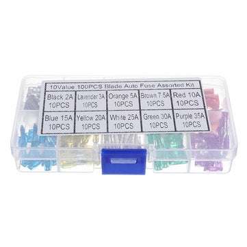 100pcs Mini Auto Fuse 10 Value Car Fuse Blade Kit Assortment with Box 2A 3A 5A 7.5A 10A 15A 20A 25A