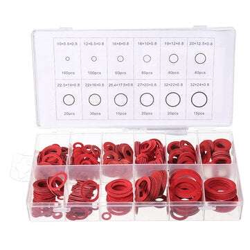 150/600pcs Steel Sealing Washer Assortment Red Flat Ring Washer Gaskets Fitting Gasket (SIZE: 600)