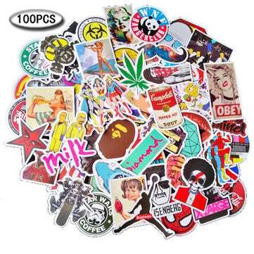 100Pcs Graffiti Decorative Stickers Cartoon Suitcase Sticker Waterproof (TYPE: 1)