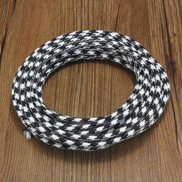 10M 2 Cord Color Vintage Twist Braided Fabric Light Cable Electr... (COLOR.: BLACK&WHITEHOUNDSTOOTH)